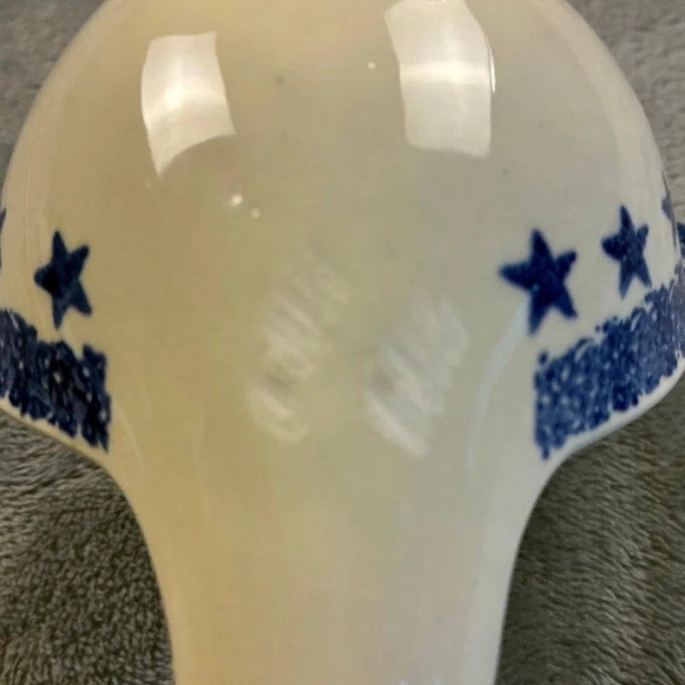 Poland Hand Made Polish Pottery Ladle Blue Rose Pattern Pour Spout 9.5in